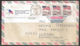 1991 (18 Jul) 29 Cents Rushmore Coil Strip Of 3, Boston To Czechoslovakia - Brieven En Documenten