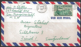1953 15 Cent New York Skyline Airmail, San Francisco CA (Jun 16) To Switzerland - Cartas & Documentos