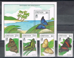 55164. Hojita Y Serie Completa GRENADA, U.P.A.E. Union Postal- MARIPOSAS, Papillon ** - Butterflies