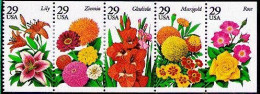 1994 29 Cents Garden Flowers, Booklet Pane Of 5, MNH - Unused Stamps