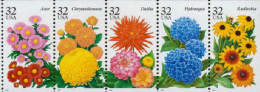 1996 32 Cents Fall Garden Flowers, Booklet Pane Of 5, MNH - Neufs