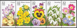 1996 32 Cents Winter Garden Flowers, Booklet Pane Of 5, MNH - Unused Stamps