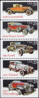 1988 25 Cents Classic Cars, Booklet Pane Of 5, MNH - Nuovi