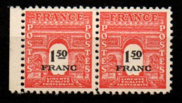 FRANCE    -   1945 .  Y&T N° 708 *  En Paire . Arc De Triomphe - Nuevos