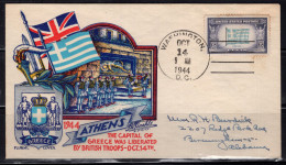 1944 Staehle Cover - WWII Athens Is Free Again, Washington DC Oct 14 - Cartas & Documentos