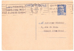 PARIS XIV Av Gal Leclerc 12F Bleu Gandon Entier Carte Postale Ob Meca RBV10 10 1949 Pub Quinzaine Laine Yv 812 -CP1 - Standard Postcards & Stamped On Demand (before 1995)