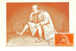 1945 - Carte Maximum - N°151312 - Belgique - Homme Assis Pensant - Fond Orange - Cachet - Bruxelles - Other & Unclassified