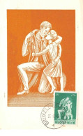 1945 - Carte Maximum - N°151310 - Belgique - Homme Et Enfant Enlacés - Fond Orange - Cachet - Bruxelles - Other & Unclassified