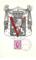1945 - Carte Maximum - N°151298 - Belgique - V Rouge Sur Lion - Blason - Cachet - Bruxelles - Other & Unclassified