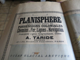 PLANISPHERE A. TARIDE - LES CINQ PARTIES DU MONDE- POSSESSIONS COLONIALES, Chemins De Fer ( Pas Courant ) VOIR SCANS - Roadmaps
