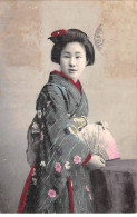CHINE - SAN36369 - Cachet Tientsin - En L'état - Carte Japonaise - Geisha Tenant Un éventail - China