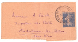Bande Journal Entier Postal 10c Semeuse Outremer Yv 279-BJ1 Mill 902 Ob 21 7 39 Strasbourg Gare Des Niederbronn Bas Rhin - Streifbänder