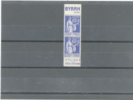 BANDE PUB- N°365 TYPE II - PAIRE N°-PAIX 65c BLEU -PUB -BYRRH ( Tonofie) + POSTE AERIENNE -MAURY 243c - Unused Stamps