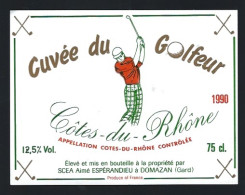 Etiquette Vin  Côtes Du Rhône  Cuvée Du Golfeur  1990  Aimé Espérandieu  à Domazan Thème Sport - Côtes Du Rhône