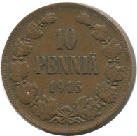 10 PENNIA 1916 FINLAND Coin RUSSIA EMPIRE #AB124.5.U.A - Finlandia