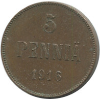 5 PENNIA 1916 FINLAND Coin RUSSIA EMPIRE #AB136.5.U.A - Finland