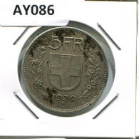 5 FRANCS 1939 B SUIZA SWITZERLAND Moneda PLATA #AY086.3.E.A - Andere & Zonder Classificatie