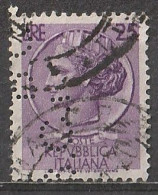 ITALIA REP. 1955 - SIRACUSANA - 25L. VIOLETTO (PERFIN "B.C.I" Banca Comm. Italiana) - 1v. USATO - (Cod. 1634) - 1946-60: Afgestempeld