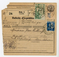 BULLETIN EXPEDITION ALSACE MOSELLE 1936 METZ COMEDIE SUR N°310 ET 288 VERSO AGENCE BAS RHIN WANGENBOURG - 1921-1960: Modern Period