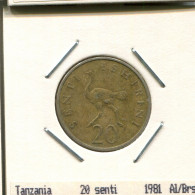 20 CENTI 1981 TANSANIA TANZANIA Münze #AS360.D.A - Tanzanía