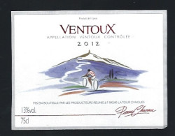 Etiquette Vin  Côtes Du Ventoux 2012  Pierre Chanau La Tour D'aigues Thème Sport Vélo - Côtes Du Ventoux