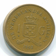 1 GULDEN 1993 NETHERLANDS ANTILLES Aureate Steel Colonial Coin #S12154.U.A - Niederländische Antillen
