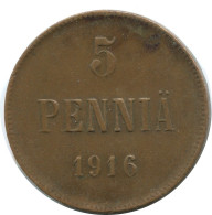 5 PENNIA 1916 FINLAND Coin RUSSIA EMPIRE #AB265.5.U.A - Finlandia