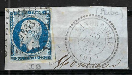 FRANCE Classique, B Obl. CAD Perlés: Landreville (Aube) Et PC 1633 Sur Y&T 14Aa Sur Fragment - 1853-1860 Napoléon III.