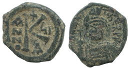 FLAVIUS JUSTINUS II 1/2 FOLLIS Antiguo BYZANTINE Moneda 6.2g/24mm #AA532.19.E.A - Bizantinas