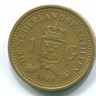 1 GULDEN 1990 NETHERLANDS ANTILLES Aureate Steel Colonial Coin #S12109.U.A - Niederländische Antillen