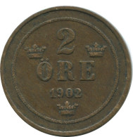 2 ORE 1902 SCHWEDEN SWEDEN Münze #AC968.2.D.A - Suède