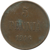 5 PENNIA 1916 FINLAND Coin RUSSIA EMPIRE #AB140.5.U.A - Finlandia