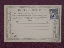 FRANCE BELLE  CARTE NON VOYAGEE 1877 +  SAGE 10C NEUF. DP8 - 1876-1898 Sage (Tipo II)