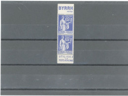 BANDE PUB- N°365 TYPE II - PAIRE N°-PAIX 65c BLEU -PUB -BYRRH ( Virilise) + POSTE AERIENNE -MAURY 243c - Unused Stamps