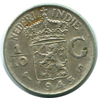 1/10 GULDEN 1945 NIEDERLANDE OSTINDIEN SILBER Münze #AR981.D.A - Nederlands-Indië