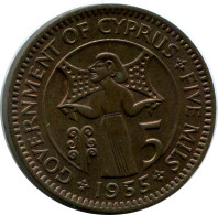 5 MILS 1955 ZYPERN CYPRUS Münze #AP283.D.A - Cipro