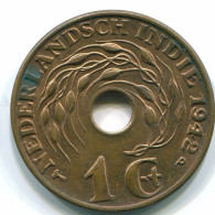 1 CENT 1942 NIEDERLANDE OSTINDIEN INDONESISCH Bronze Koloniale Münze #S10316.D.A - Niederländisch-Indien