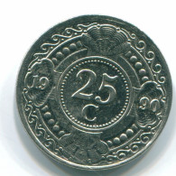 25 CENTS 1990 NETHERLANDS ANTILLES Nickel Colonial Coin #S11263.U.A - Antille Olandesi