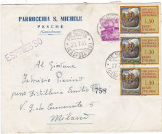 REPUBLICA - ITALIA - PESCHE (CAMPOBASSO) PARROCCHIA S. MICHELE - VIAGGIATA PER MILANO - 1961 - Andere & Zonder Classificatie