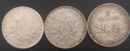 France - Lot 2 Francs Semeuse 1908 - 1909 - 1910 - 2 Francs