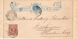 13 OCT 1893 Postblad G1 Met Randen Met Bijfrankering NVPH36 Van 's-Gravenhage Naar Esslingen Würtemberg - Ganzsachen