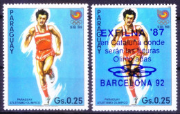 Paraguay 1987 MNH 2 Variants, Overprinted Olympic Games Athletics Sports - Verano 1992: Barcelona