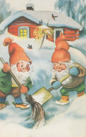 SANTA CLAUS Happy New Year Christmas GNOME Vintage Postcard CPSMPF #PKG529.A - Santa Claus