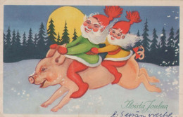 SANTA CLAUS Happy New Year Christmas GNOME Vintage Postcard CPSMPF #PKG449.A - Kerstman