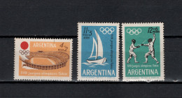Argentina 1964 Olympic Games Tokyo, Sailing, Fencing Set Of 3 MNH - Estate 1964: Tokio
