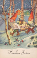 BABBO NATALE Buon Anno Natale GNOME Vintage Cartolina CPSMPF #PKD387.A - Kerstman
