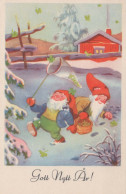 PAPÁ NOEL Feliz Año Navidad GNOMO Vintage Tarjeta Postal CPSMPF #PKD371.A - Kerstman