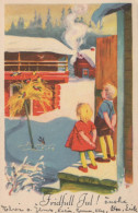 PAPÁ NOEL Feliz Año Navidad GNOMO Vintage Tarjeta Postal CPSMPF #PKD351.A - Santa Claus