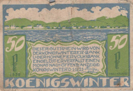 50 PFENNIG 1921 Stadt KoNIGSWINTER Rhine UNC DEUTSCHLAND Notgeld Banknote #PH223 - [11] Local Banknote Issues
