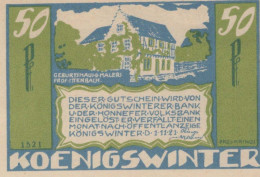 50 PFENNIG 1921 Stadt KoNIGSWINTER Rhine DEUTSCHLAND Notgeld Banknote #PF968 - [11] Local Banknote Issues